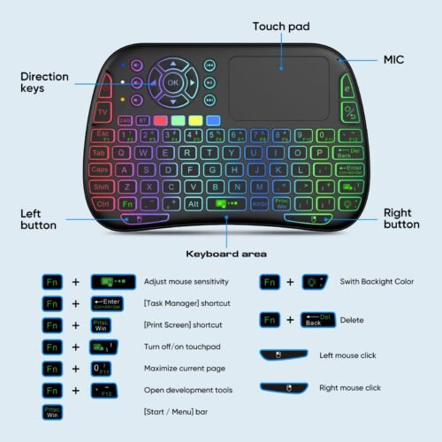 M9 Bluetooth Mini Wireless Keyboard 7 Backlit 2.4G Air Mouse Remote Touchpad 2