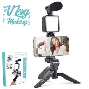 All-in-One AY -49 Video Vlogging Kit - Complete Video Making Kit with Tripod Stand, Microphone, LED Light & Mobile Holder for Pro-Level Content Creation