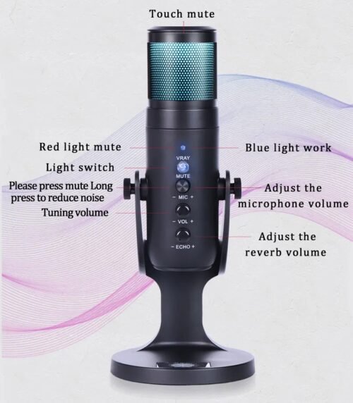 Jmary MC-PW9 RGB Professional USB Microphone for Podcasting with Noise Reduction