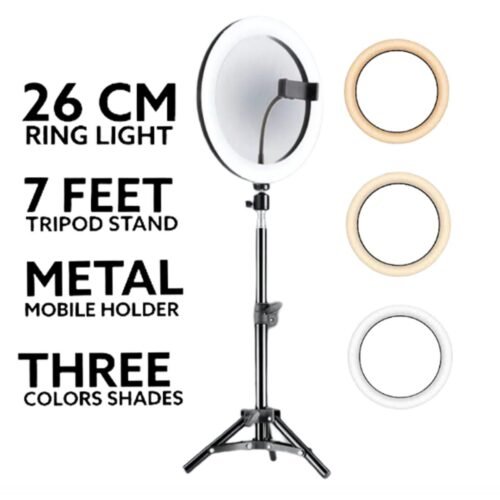 Professional LED Ring Light 26cm with 2.1m Adjustable Tripod – Perfect for Streaming, Photography & Content Creation