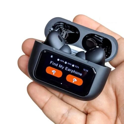 A9 Pro App ANC-ENC Display Touch Control Bt 5.4 Wireless Earbuds With Zwsvibe App Black