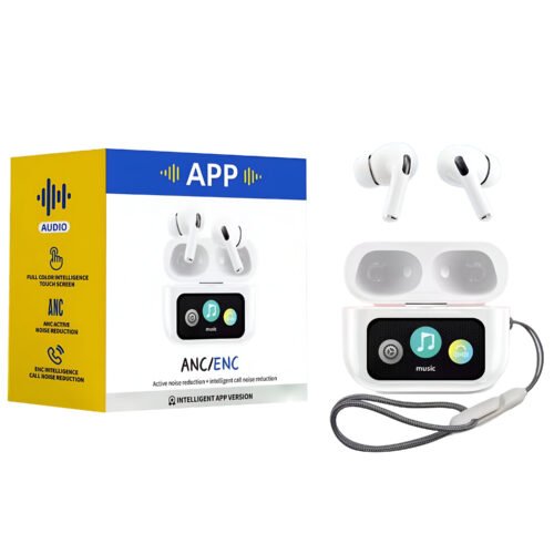 A9 Pro App ANC/ENC Display Wireless Earbuds – Touch Control, BT 5.4, ZWSVIBE App (White)